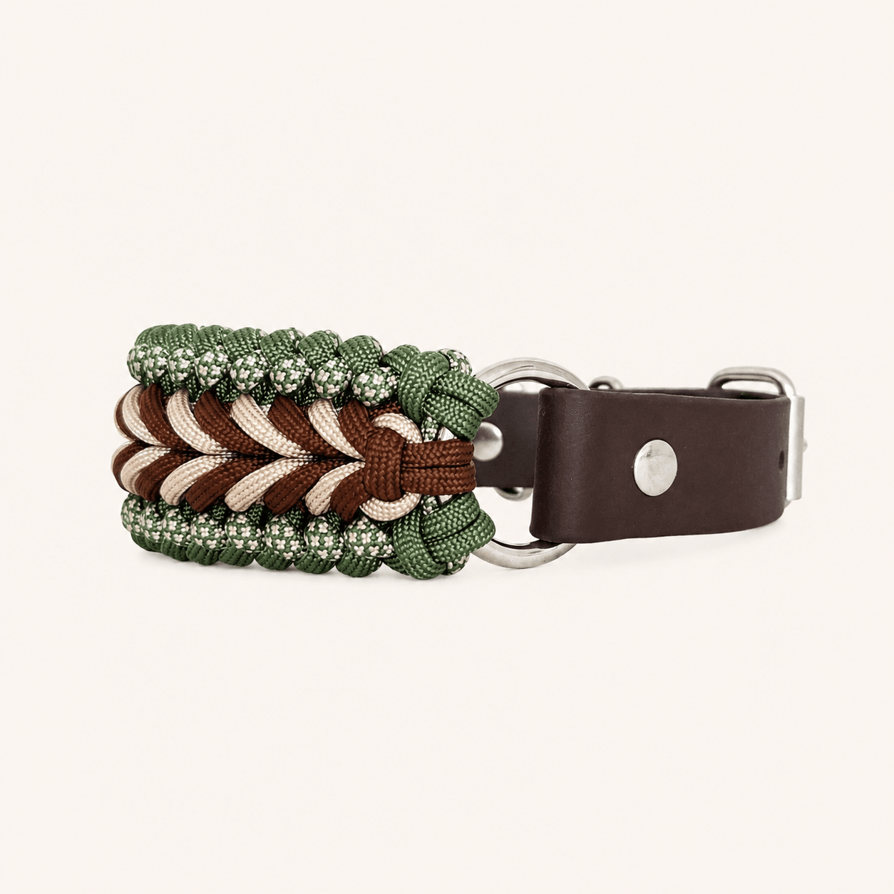 collier-paracorde-marron-vert-biothane-tresse-chiens