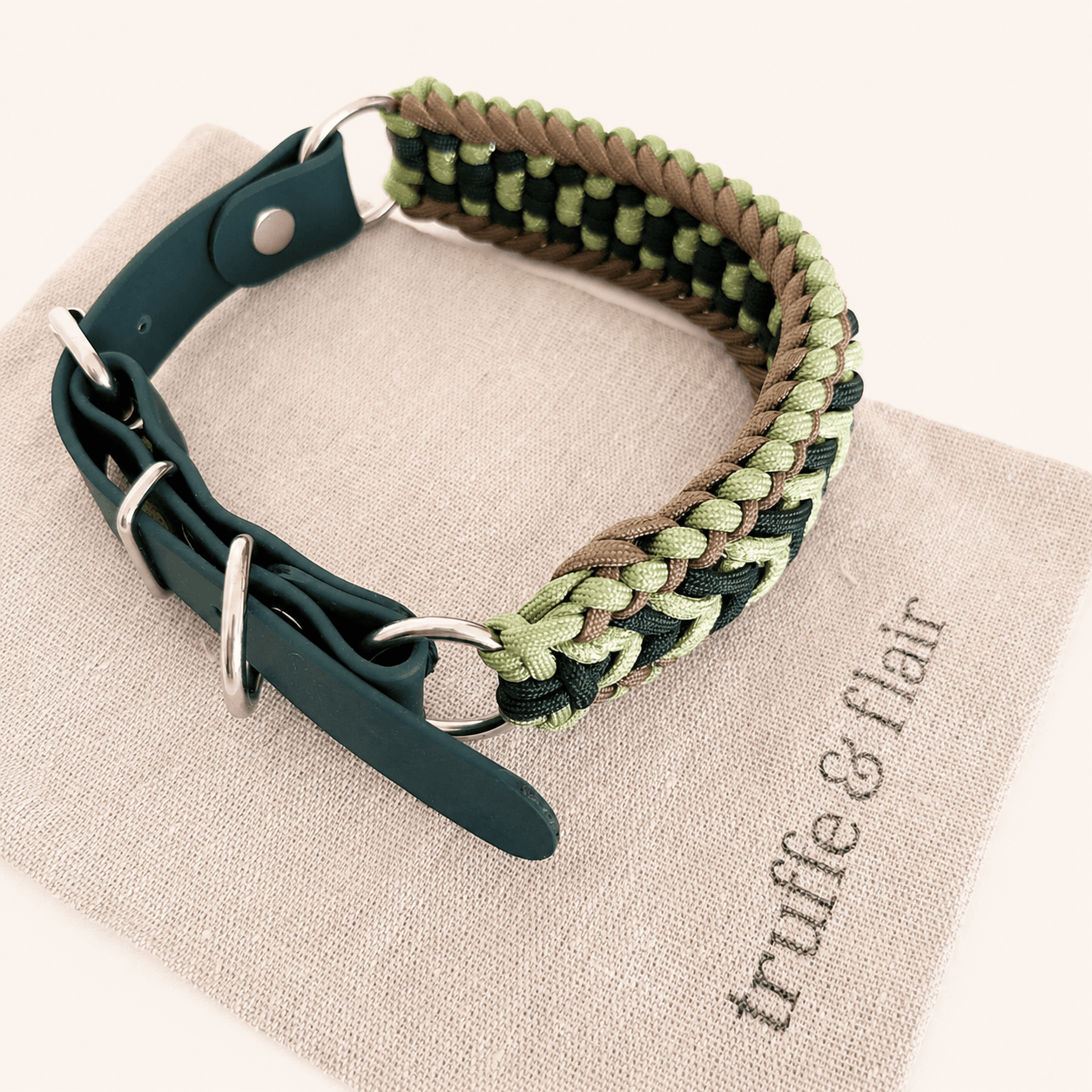 truffeflair-collier-chien-vert-paracorde-biothane-tresse