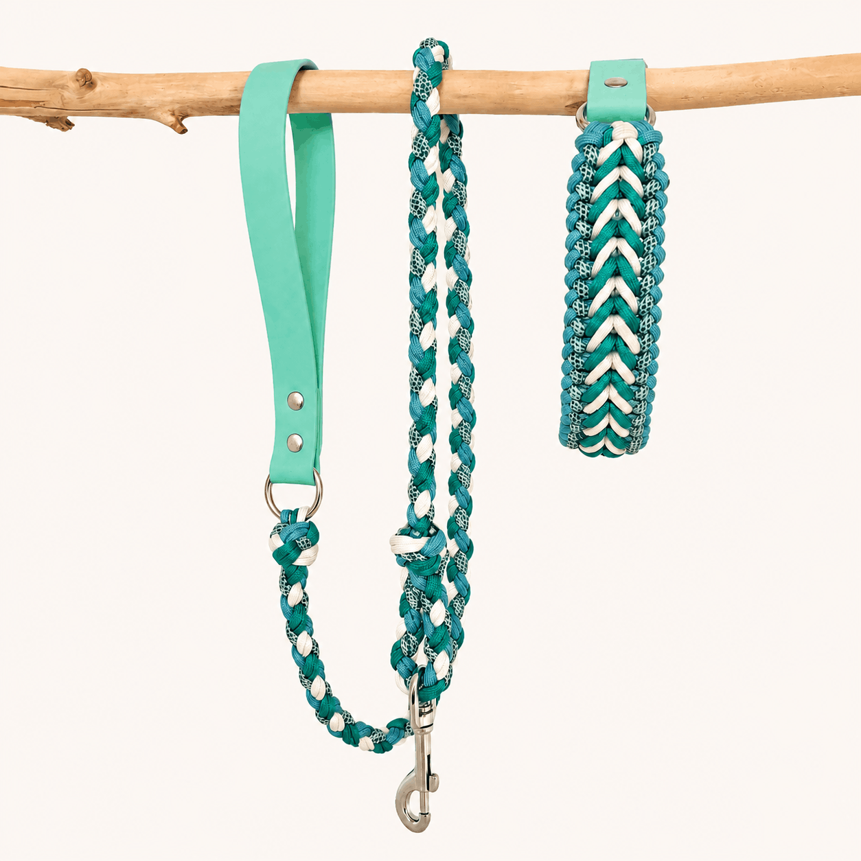 laisse-collier-biothane-paracorde-turquoise-chien