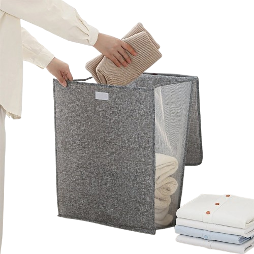 panier corbeille gris avec pile de chemise