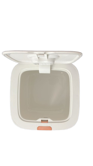 Boîte hermétique pour farine, céréales, riz, semoule 5 kg bouton rose gold ouverte vue du dessus.