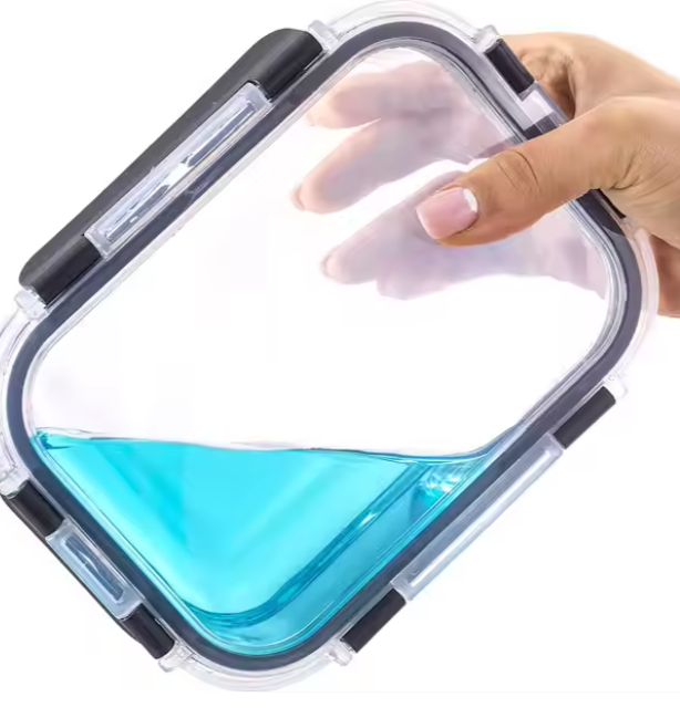 Boîtes en verre alimentaire hermétiques liquide bleu.