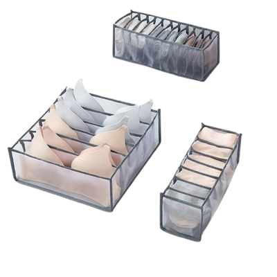 Panier organisateur de vêtements à compartiments gris ensemble  de 3 paniers sous-vêtements .