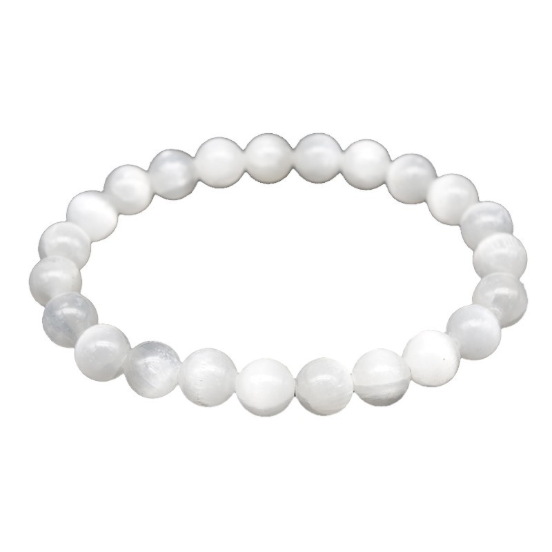 Bracelet De Cheville Avec Perle De Sélénite Du Maroc (8 Mm) - Chaîne En Acier - Neuf Avec étiquettes