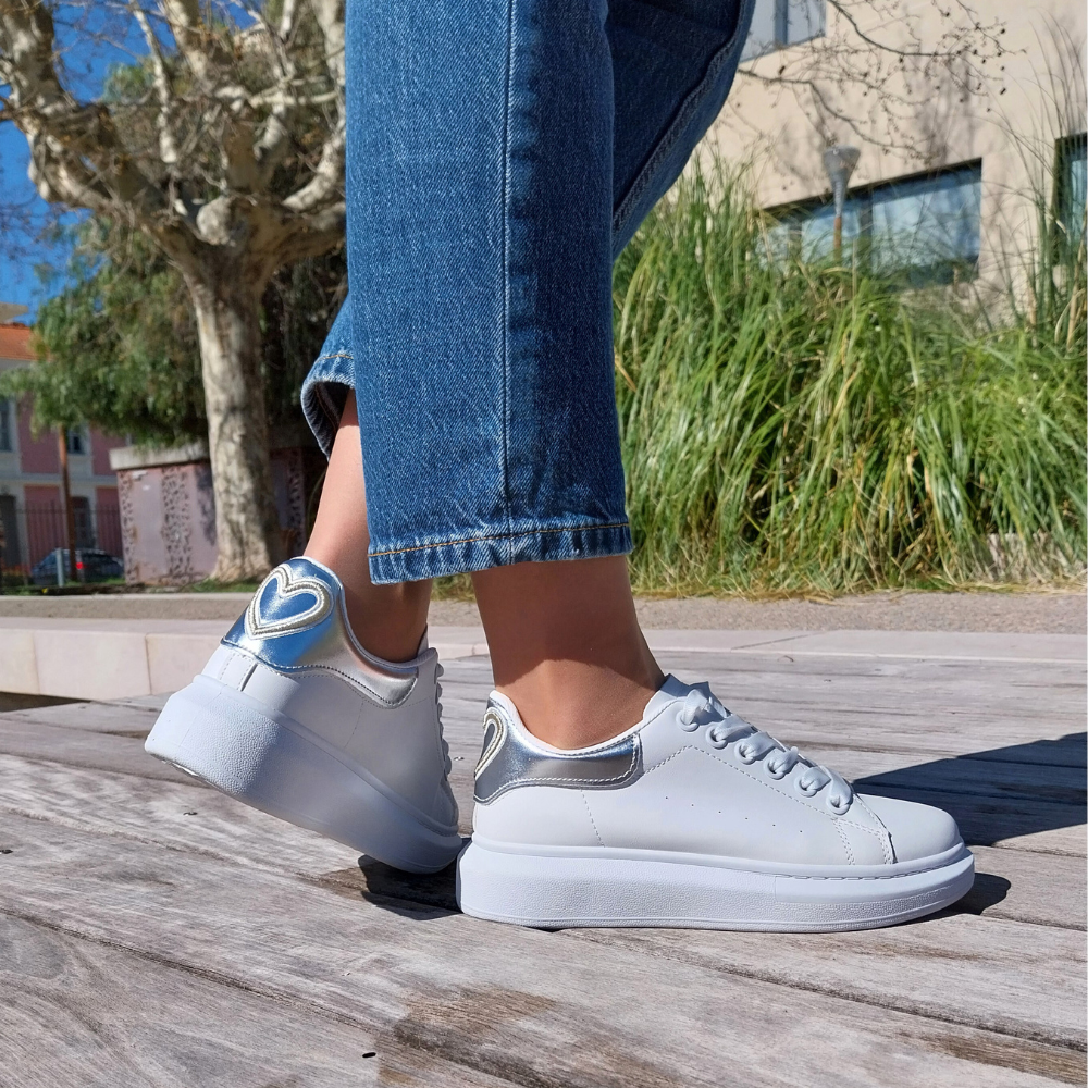 Baskets à lacets semelle epaisse celine argent- By mj boutique