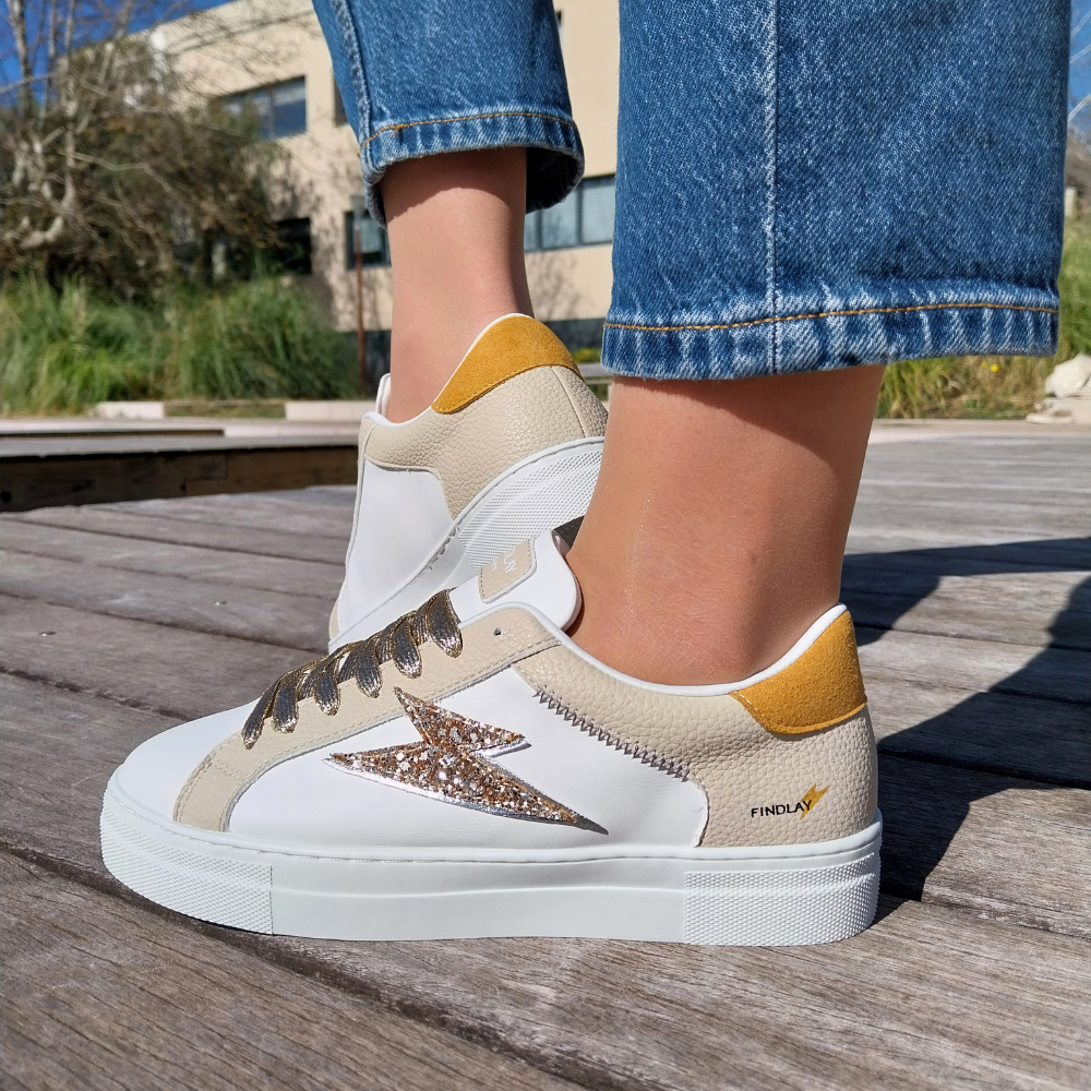 Baskets éclair à lacets ANGELE beige2 -By MJBoutique