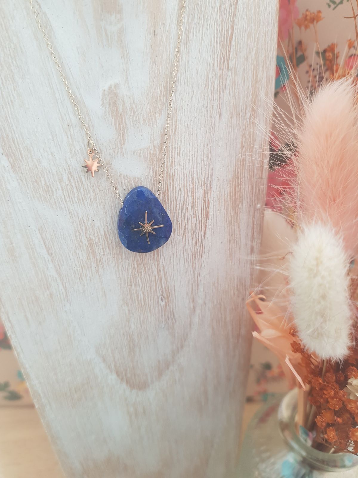 Collier acier Luna Lapiz Lazuli