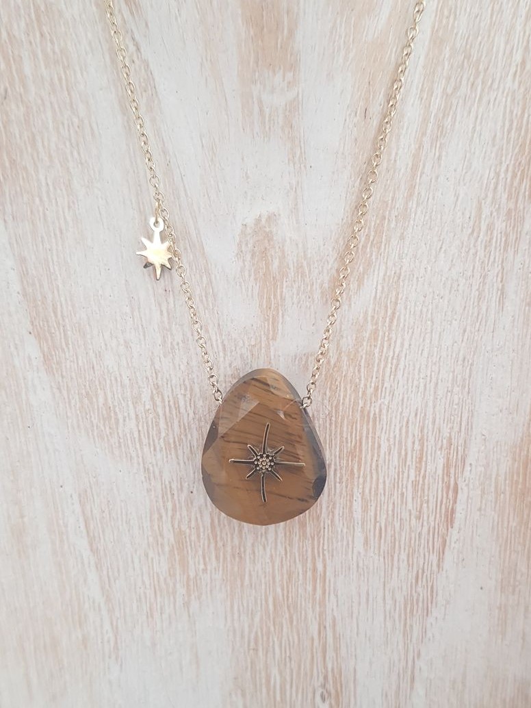 Collier acier Luna oeil de tigre