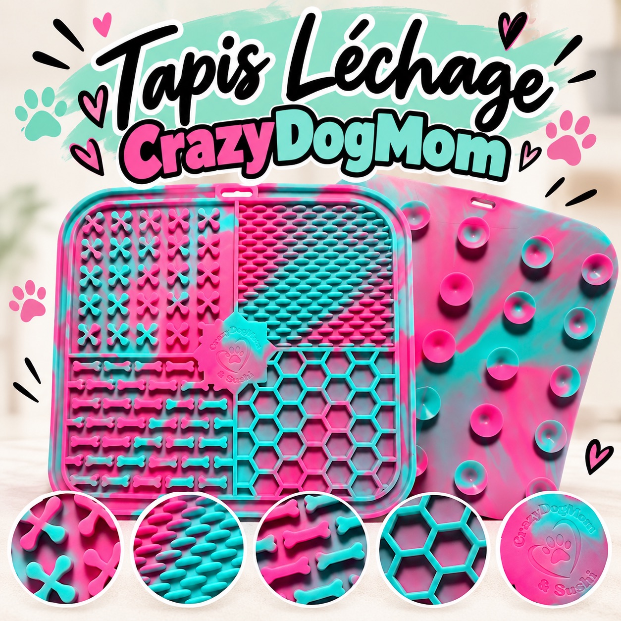 Tapis de léchage CrazyDogMom colorés
