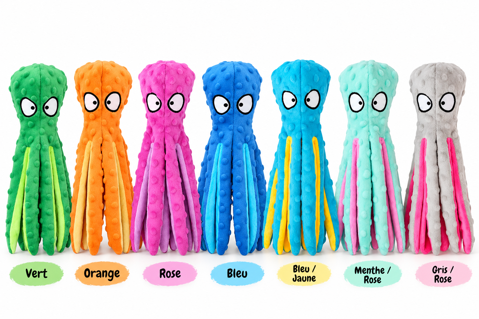 Collection d’octopus en peluche colorés