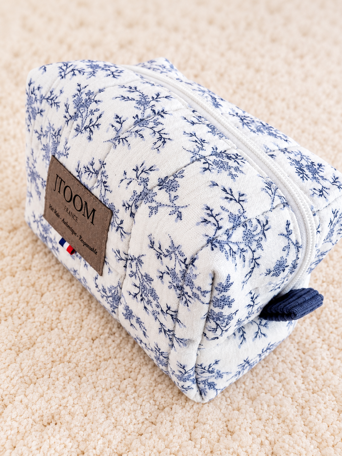 Trousse matelassée en toile indigo