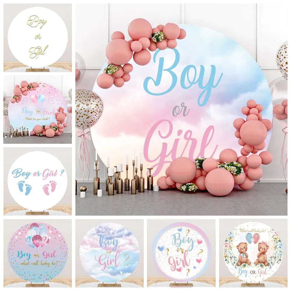 Newborn-Gender-Reveal-Party-Boy-Or-Girl-Photocall-Baby-Shower-Round-Backdrop-Newborn-Balloon-Circle-Photography