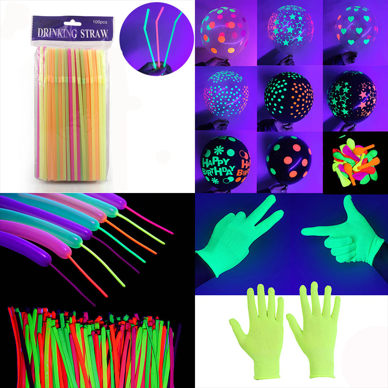 Neon-Party-Supplies-Straw-Glow-Glove-Glow-Long-Balloon-Glow-Tape-Glow-In-The-UV-LIght