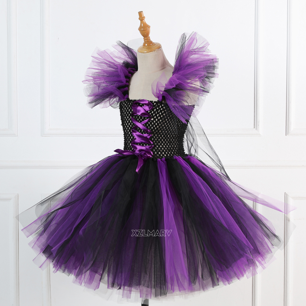 2023-Disguise-Witch-Costume-for-Girls-Halloween-Tutu-Knee-Dress-with-Hat-Broom-Pantyhose-Kids-Carnival