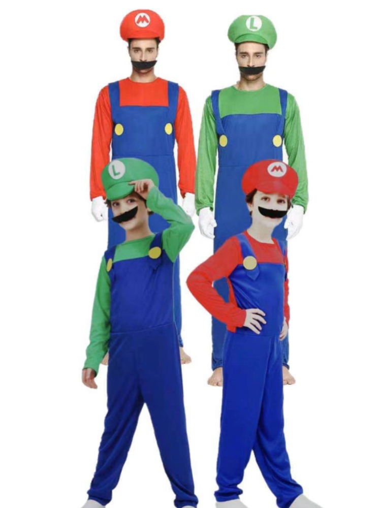 Children-s-Bodysuit-Animation-Luigi-Brothers-Red-Green-Clothing-Hat-Beard-Set-Party-Performance-Costumes-Free