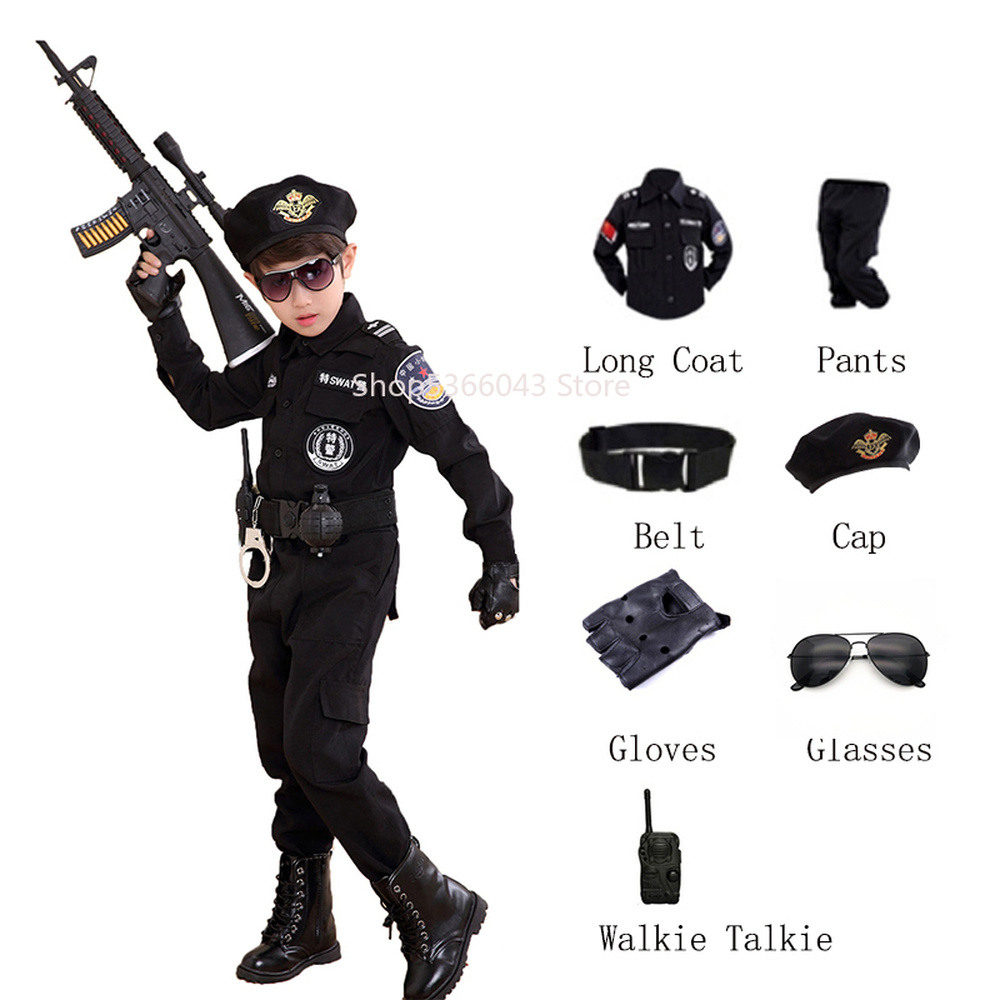 Halloween-Children-Policeman-Cosplay-Costume-Boys-Girls-Kid-Police-Uniform-Army-Policemen-Clothing-Sets-Party-Dress
