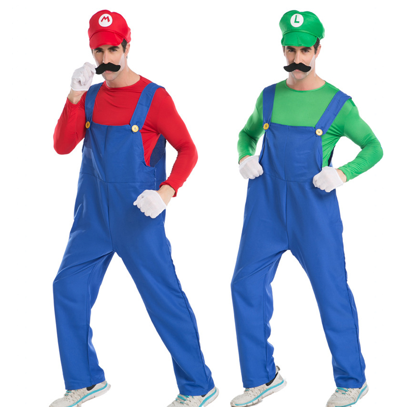 Adult-Couple-Carnival-Halloween-Costume-Super-Brother-Plumber-Outfit-Cosplay-Fancy-Party-Dress
