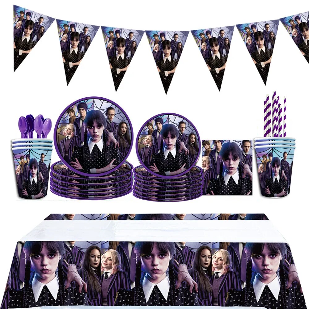 Wednesday-Addams-of-Disposable-Decorations-Sets-of-Napkins-Plates-For-Birthday-Baby-Shower-Farewell-Dinning-Wedding