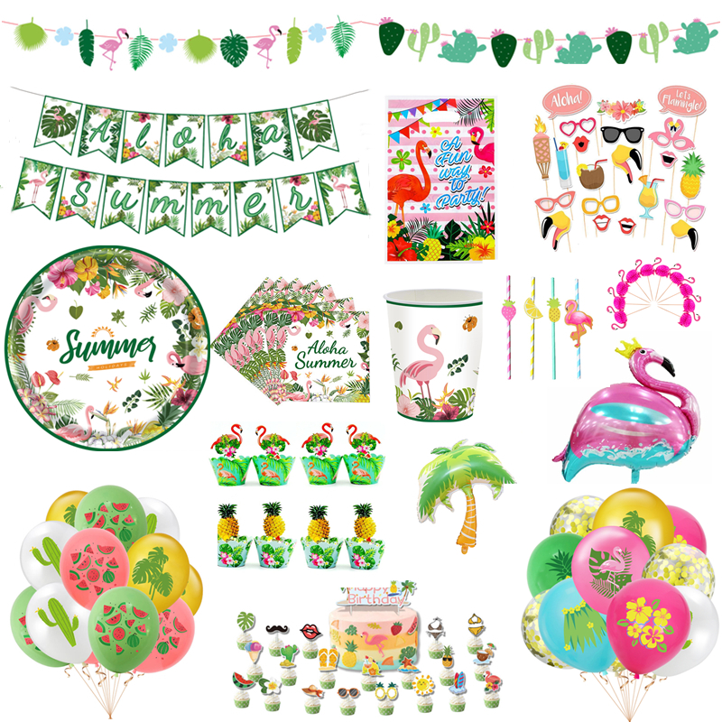 Hawaii-Party-Decorations-Disposable-Tableware-Hawaii-Summer-Tropical-Party-Supplies-Flamingo-Aloha-Birthday-Party-Decoration