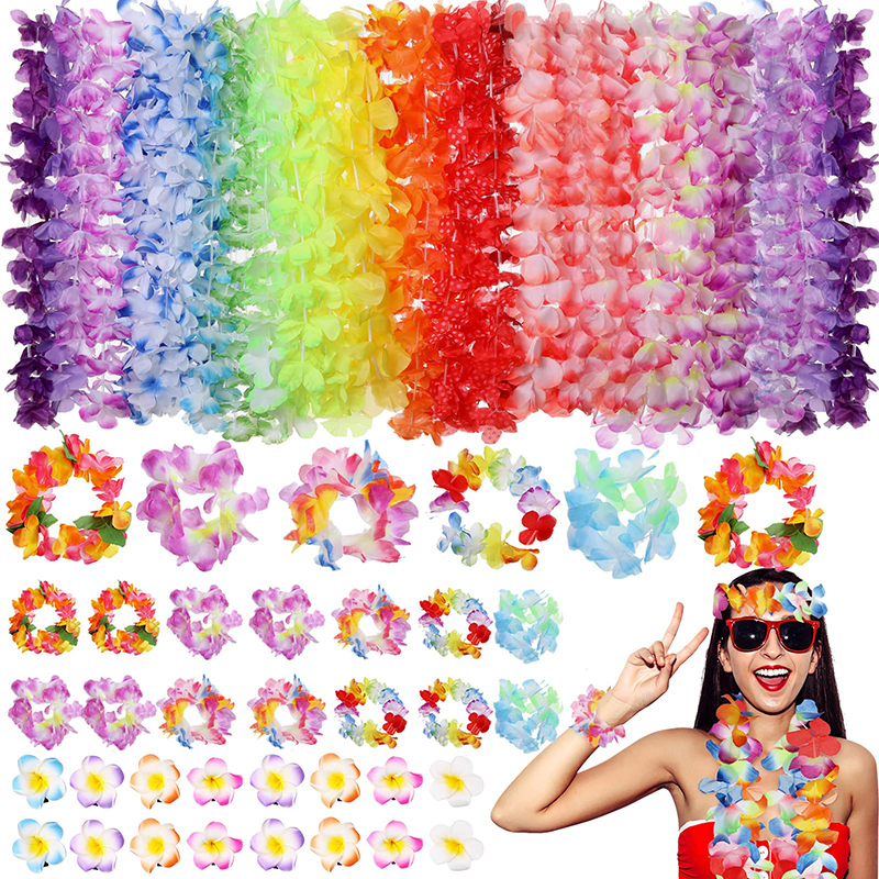 Hawaiian-Wreath-Hawaiian-Leis-Garland-Artificial-Necklace-Hawaii-Flowers-Leis-Spring-Party-Decoration-Supplies-Beach-Fun