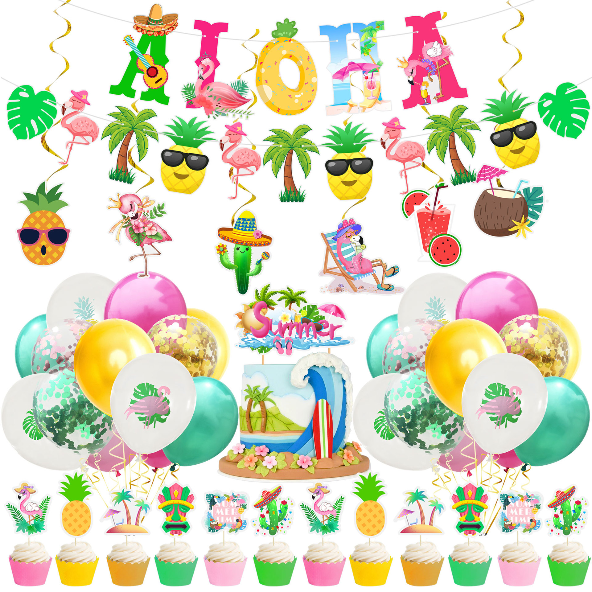 Hawaii-Summer-Happy-Birthday-Party-Decor-Hawaiian-Safari-Jungle-Tropical-Theme-Decor-Flamingo-Party-Decor-Wedding
