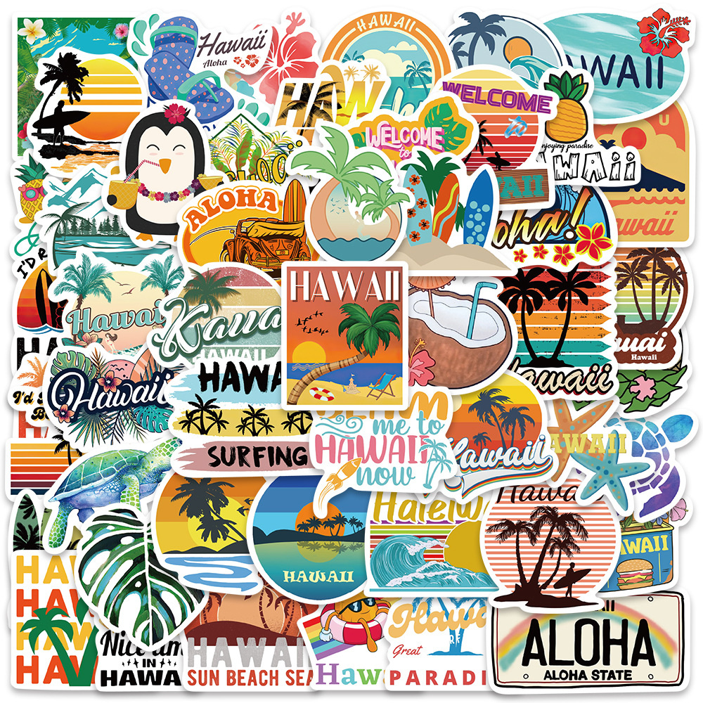 50pcs-Beach-Sea-Hawaii-Sticker-For-Phone-Laptop-Stationery-Suitcase-Stickers-Pack-DIY-Scrapbooking-Supplies-Journaling