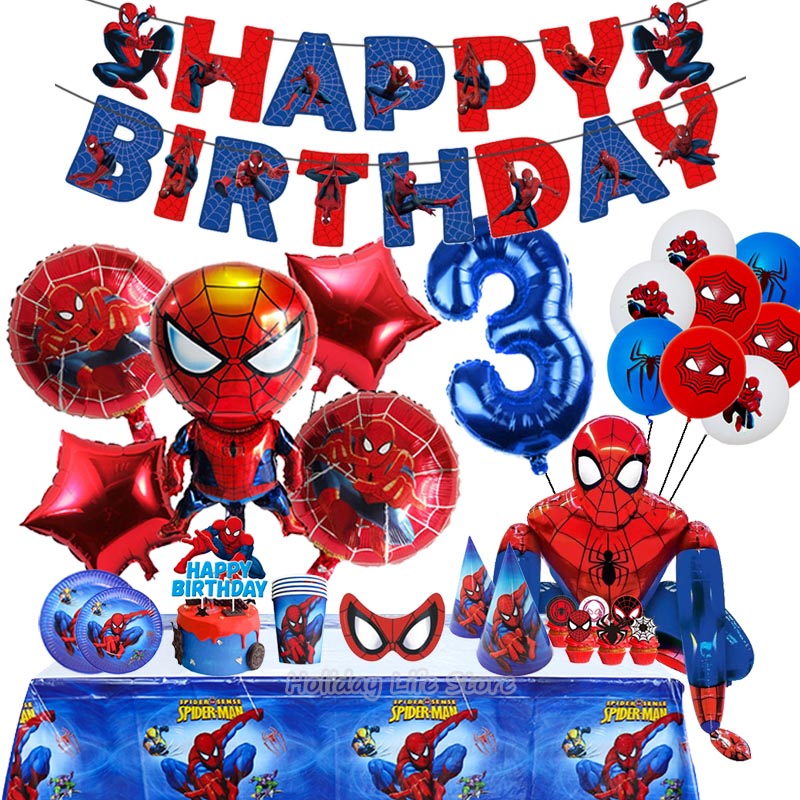 Great-Spiderman-Theme-Birthday-Party-Decoration-3D-Balloons-Group-Disposable-Tableware-For-Kids-Boy-Birth-Party