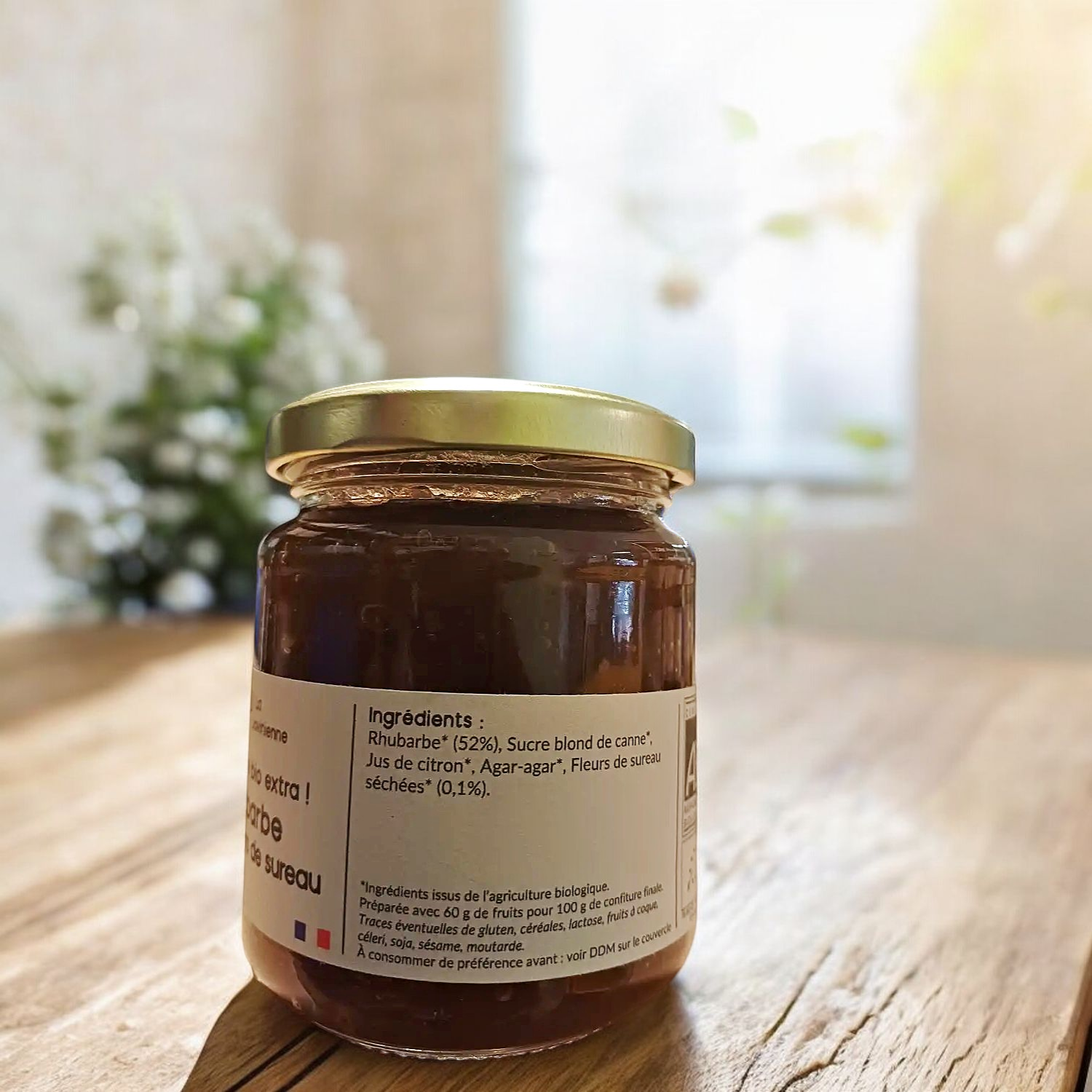 Confiture Bio Rhubarbe aux Fleurs de Sureau 230g - La Jovinienne 1