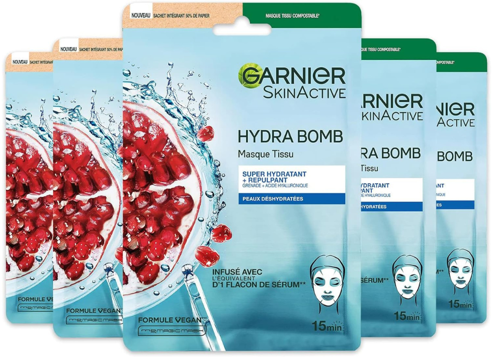 Garnier SkinActive Hydra Bomb - Coffret 5 Masques Tissus Hydratants et Repulpants - 5 x 32 g