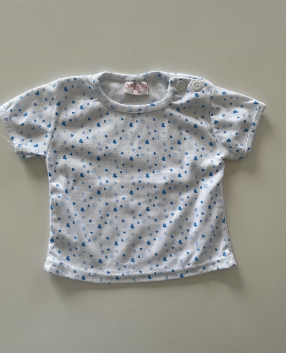 T-shirt blanc et bleu cœur, Top One, 0/6 mois