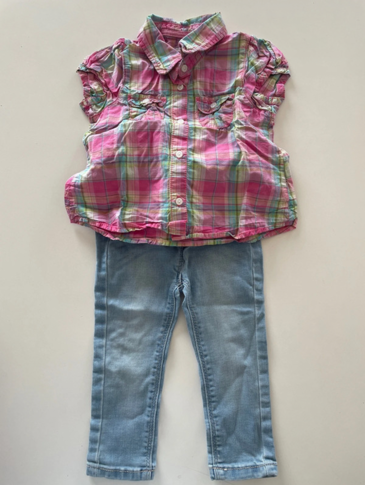 Ensemble jean et chemise à carreaux Multimarques, 12 mois
