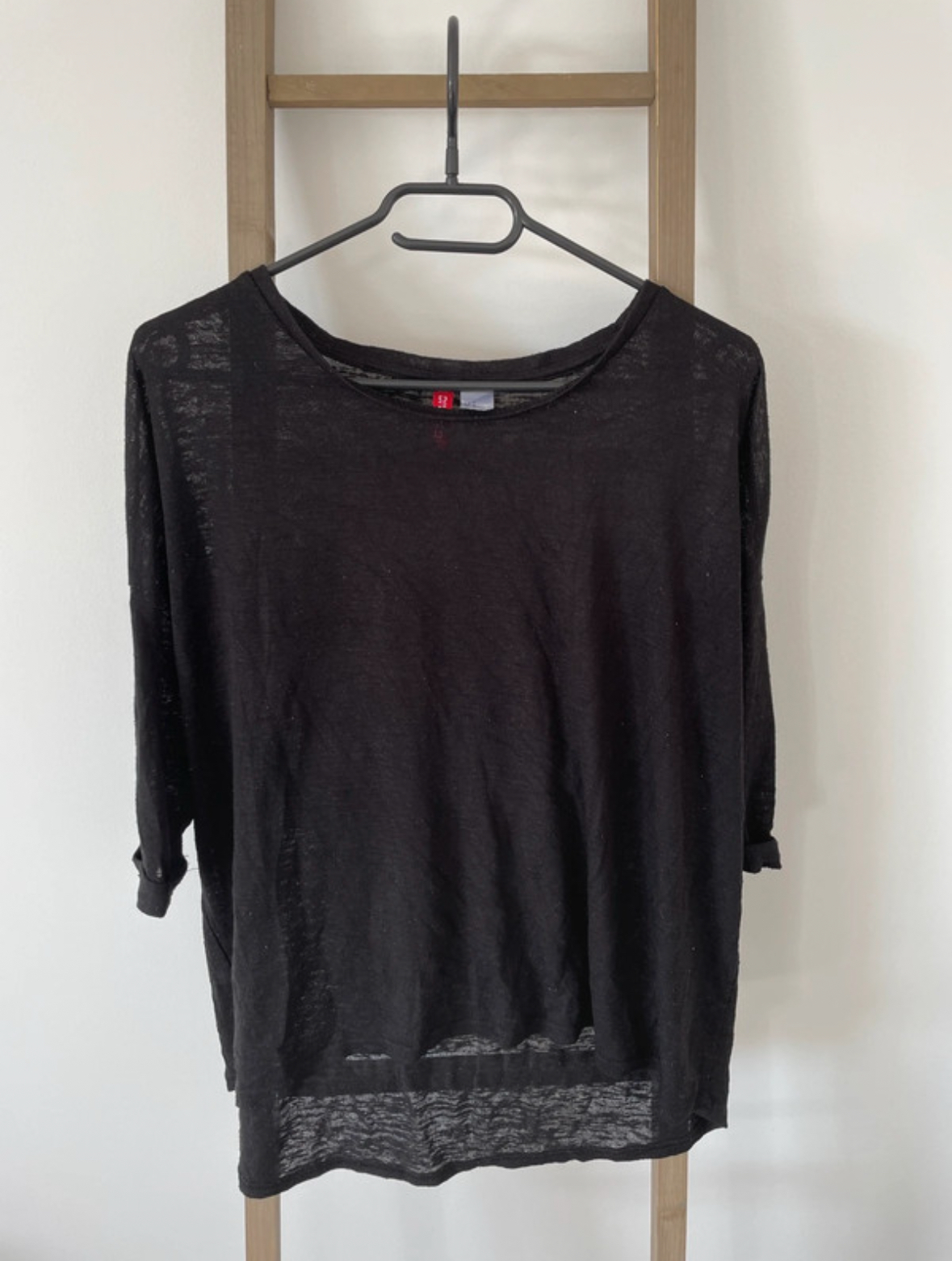 Pull noir col rond manches ¾ , H&M, M