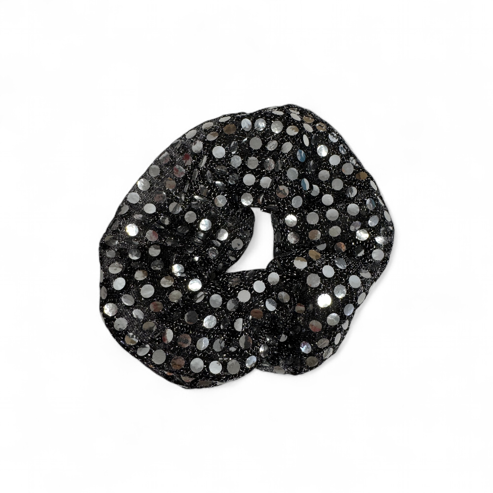 Chouchou upcyclé noir à sequins