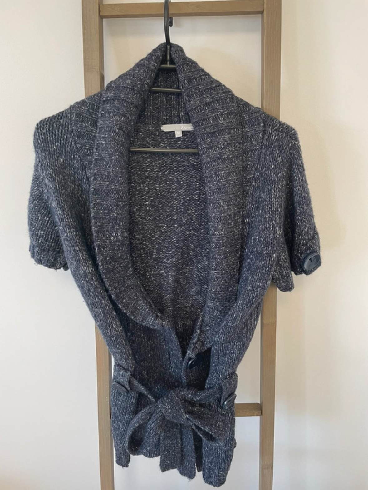 Gilet bleu avec ceinture col châle, Etam, M