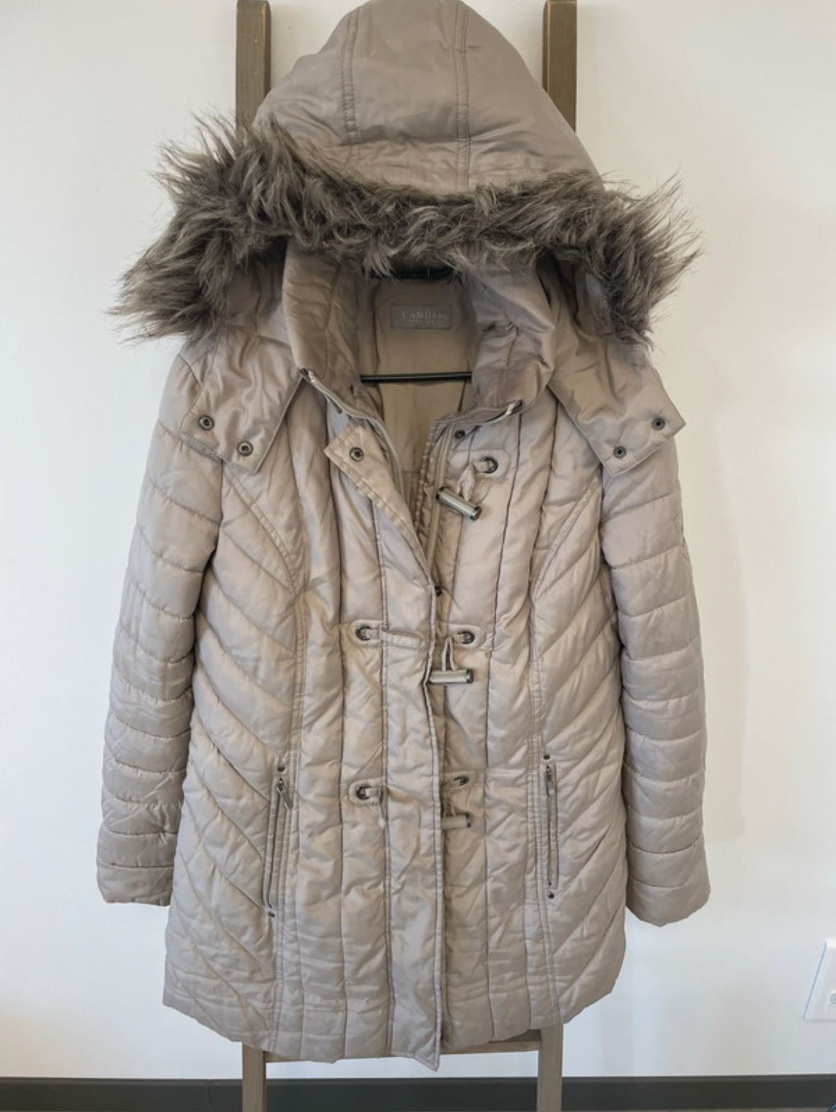 SARN96 DOUDOUNE GRIS BEIGE AVEC CAPUCHE