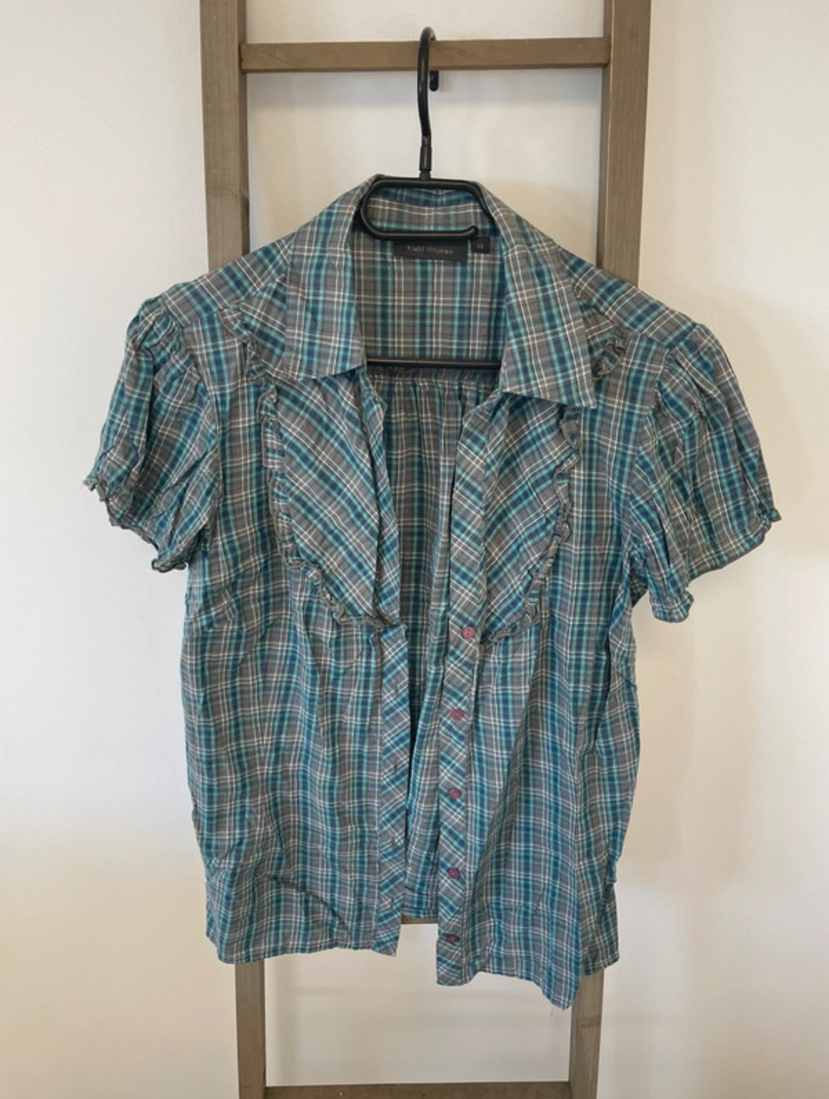 Chemise à carreaux bleu et gris, Kiabi, 44