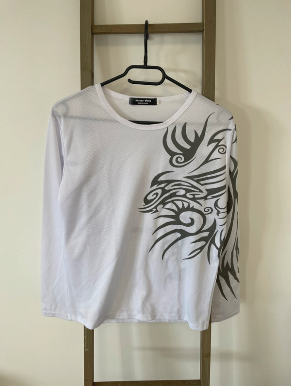 T-shirt blanc et gris manches longues, Hesher Wong, M