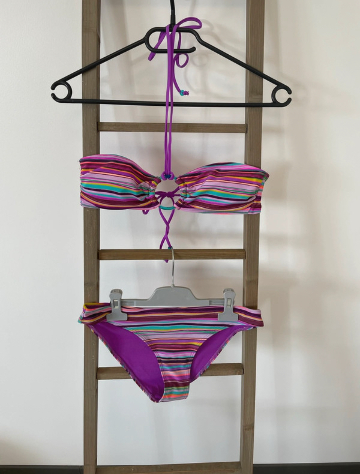 Maillot de bain 2 pièces bandeau + culotte rayés, M
