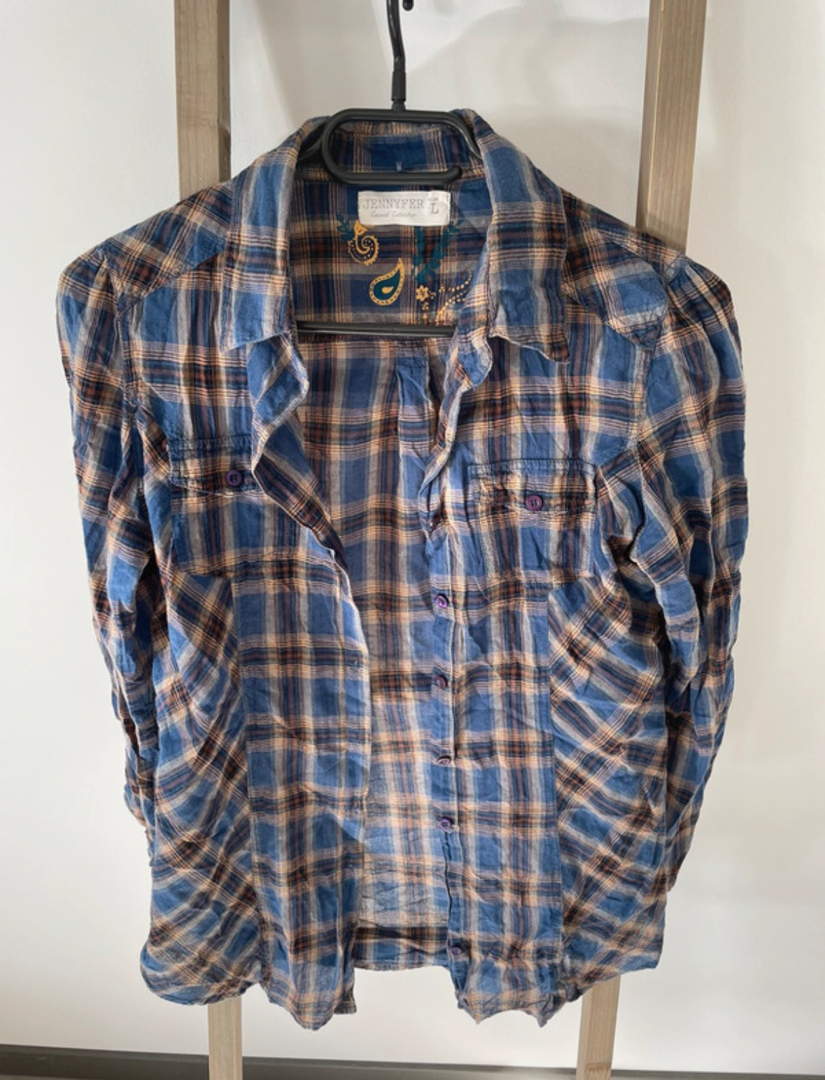 Chemise à carreaux bleu et marron, Jennyfer, L
