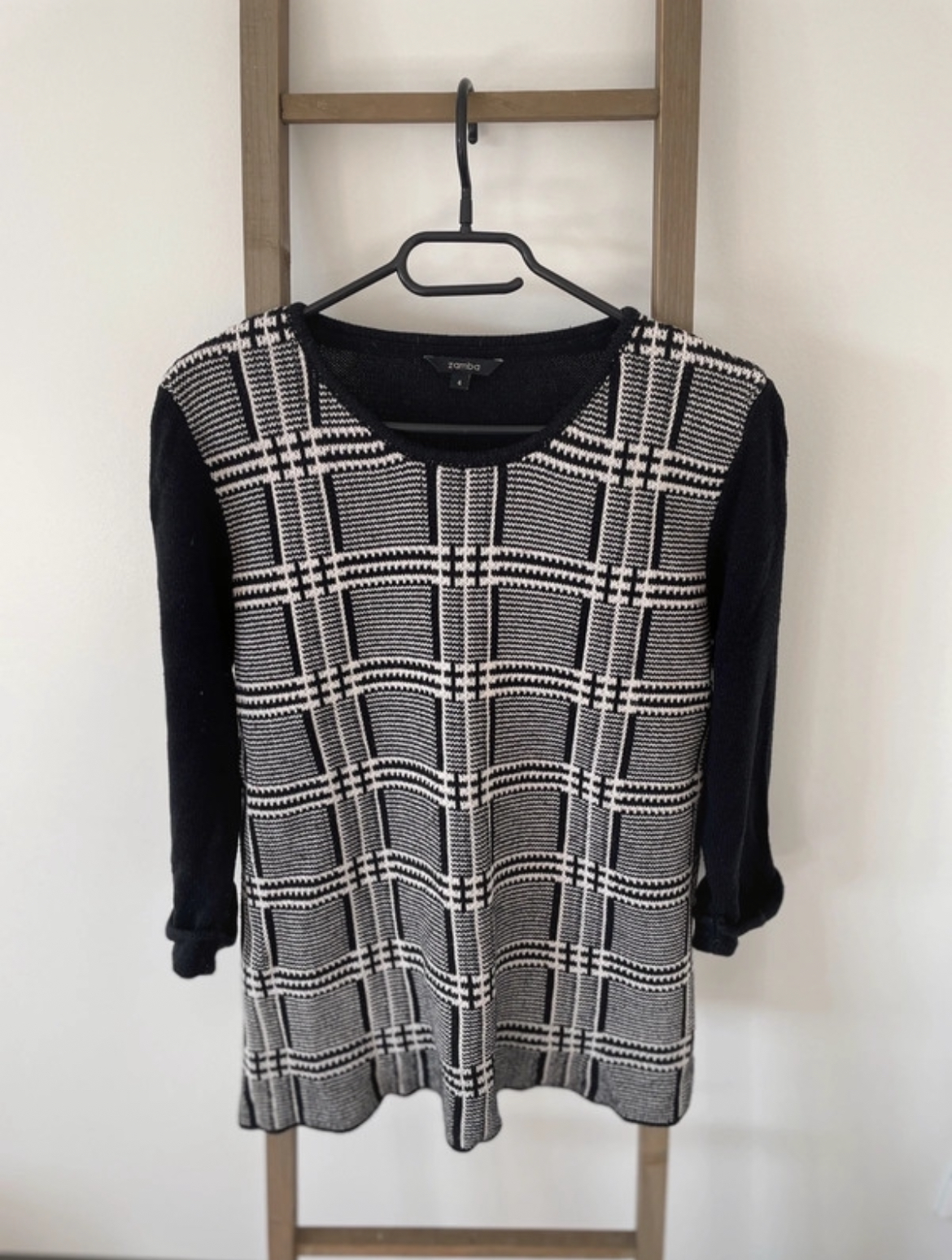 Pull à carreaux noir blanc, Zamba, taille 4