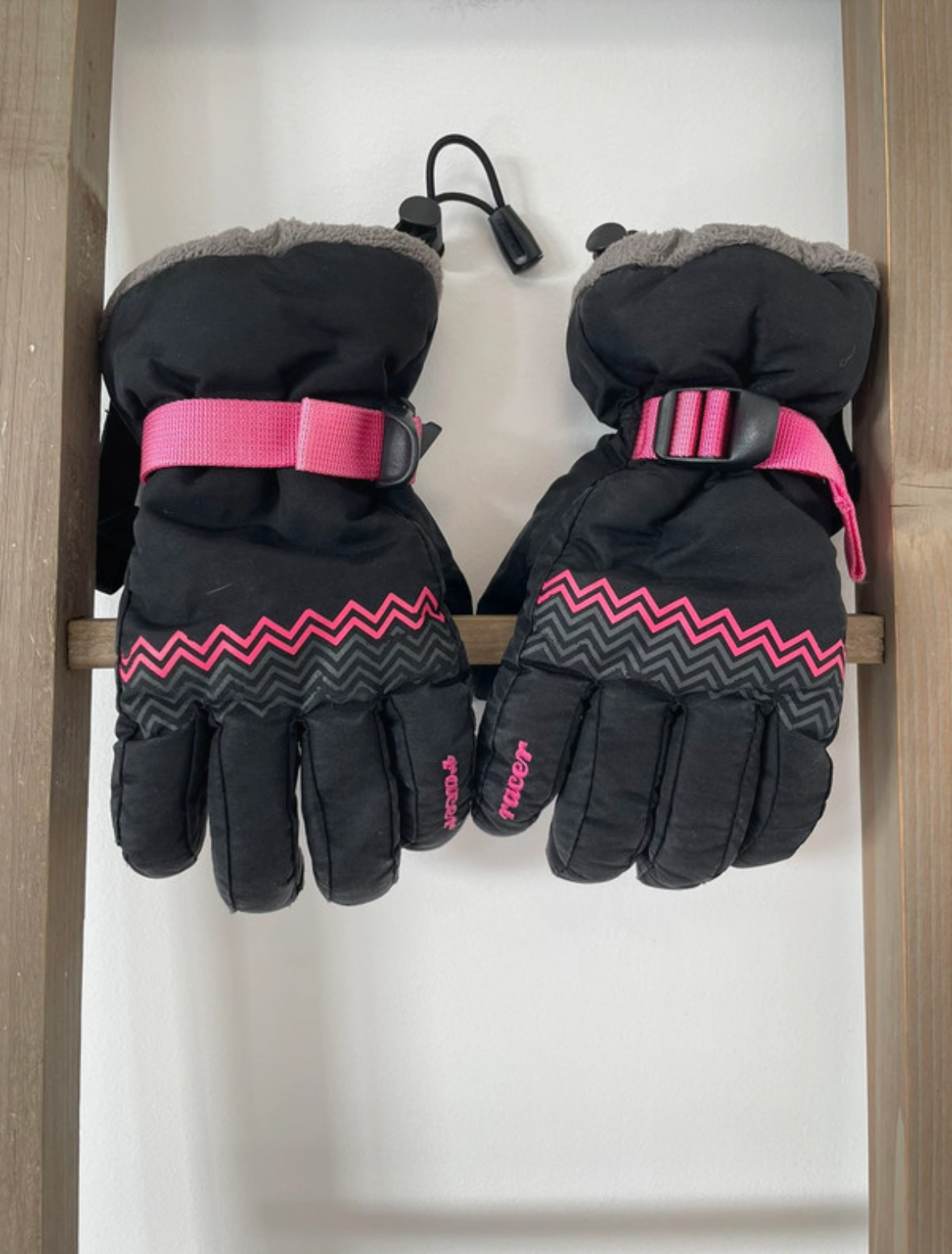 Gants noir et rose ski, racer, 14 ans