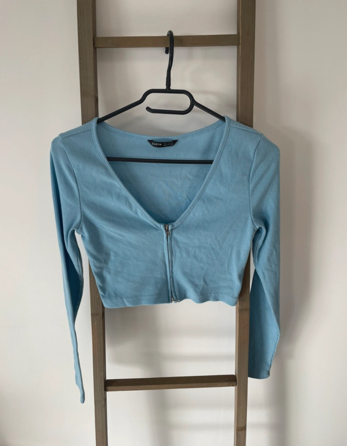 Crop top bleu à double fermeture, Shein, S