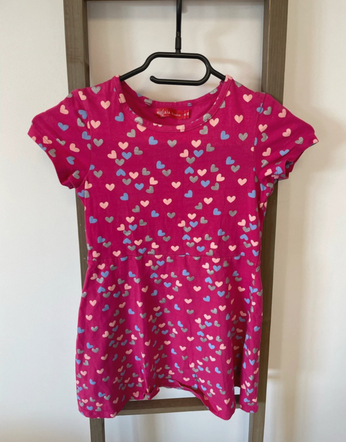 Robe rose à coeurs manches courtes, Tissaia, 8 ans
