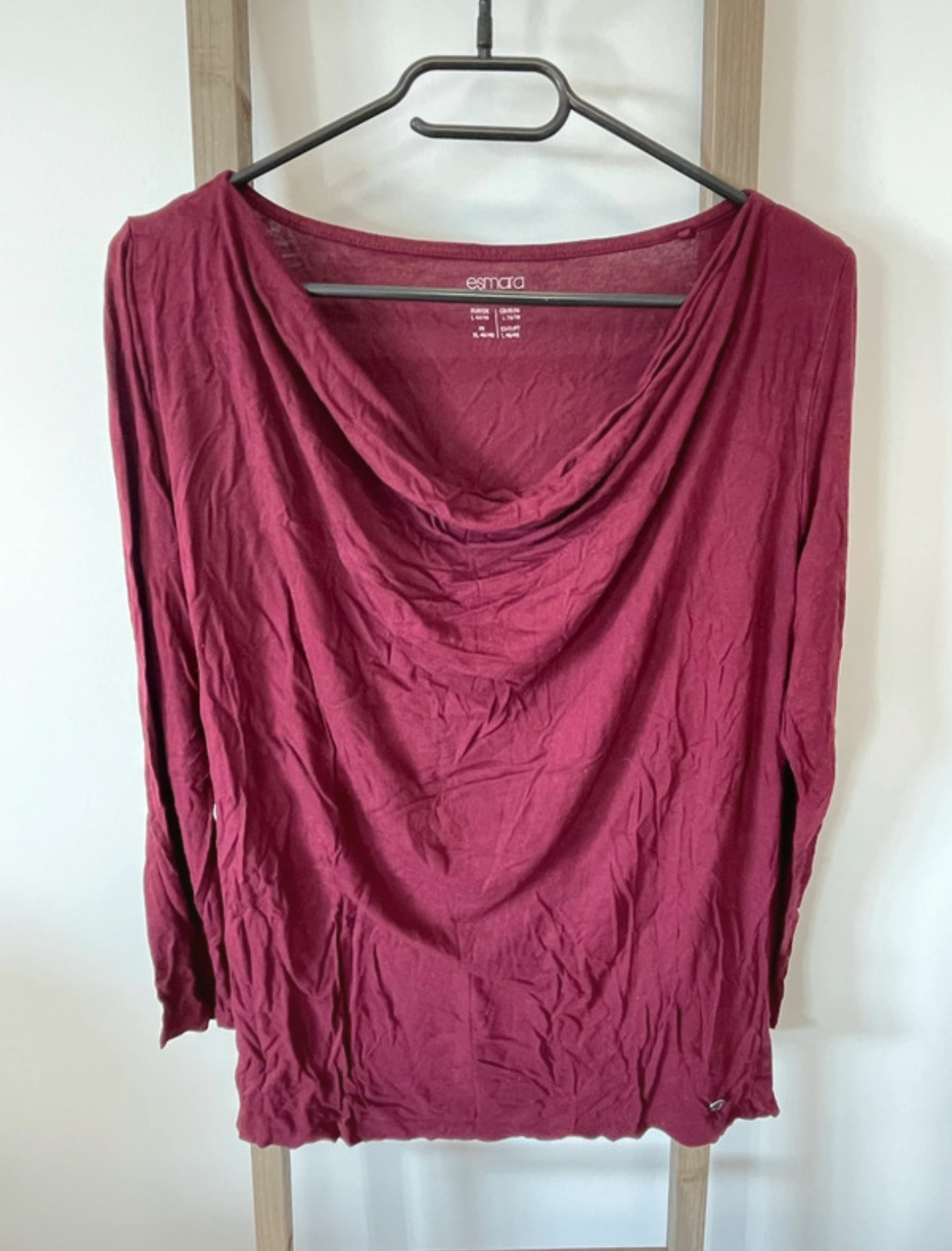 Top bordeaux col benitier manches longues, Esmara, 46/48