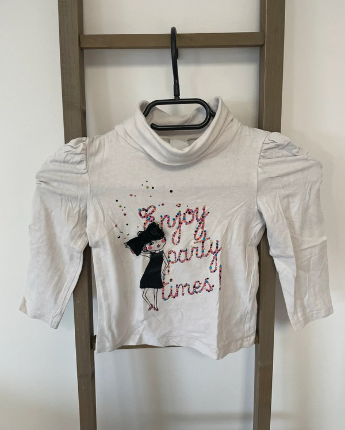 Pull col roulé blanc enjoy party, Palomino, 4 ans