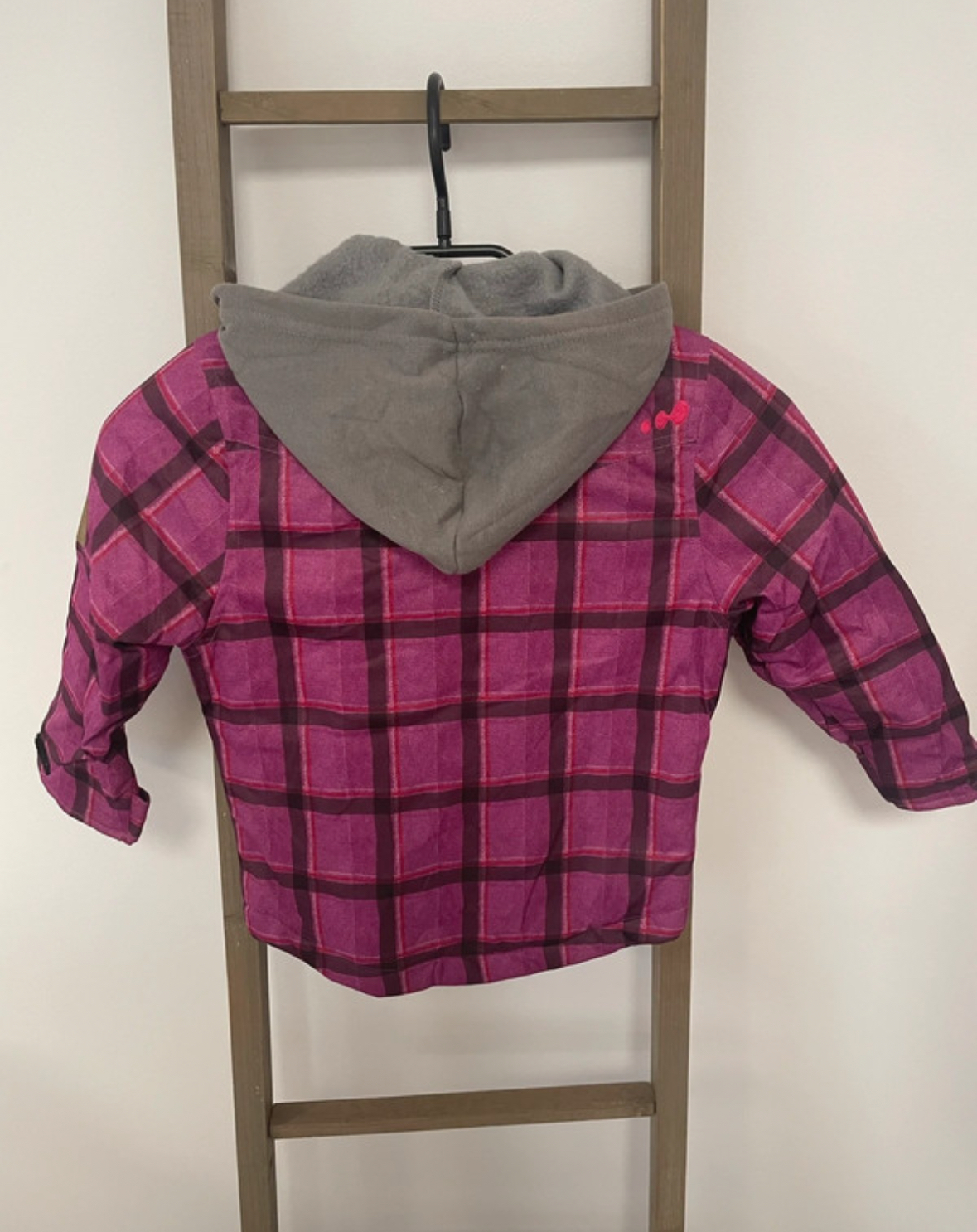 MCAL98 VESTE A CARREAUX VIOLET CAPUCHE GRIS WEDZE 4 ANS DOS