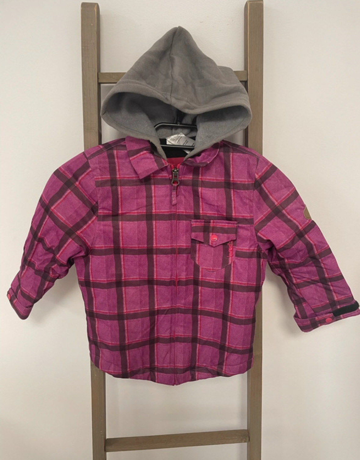 Veste à carreaux violet capuche grise, Wedze, 4 ans