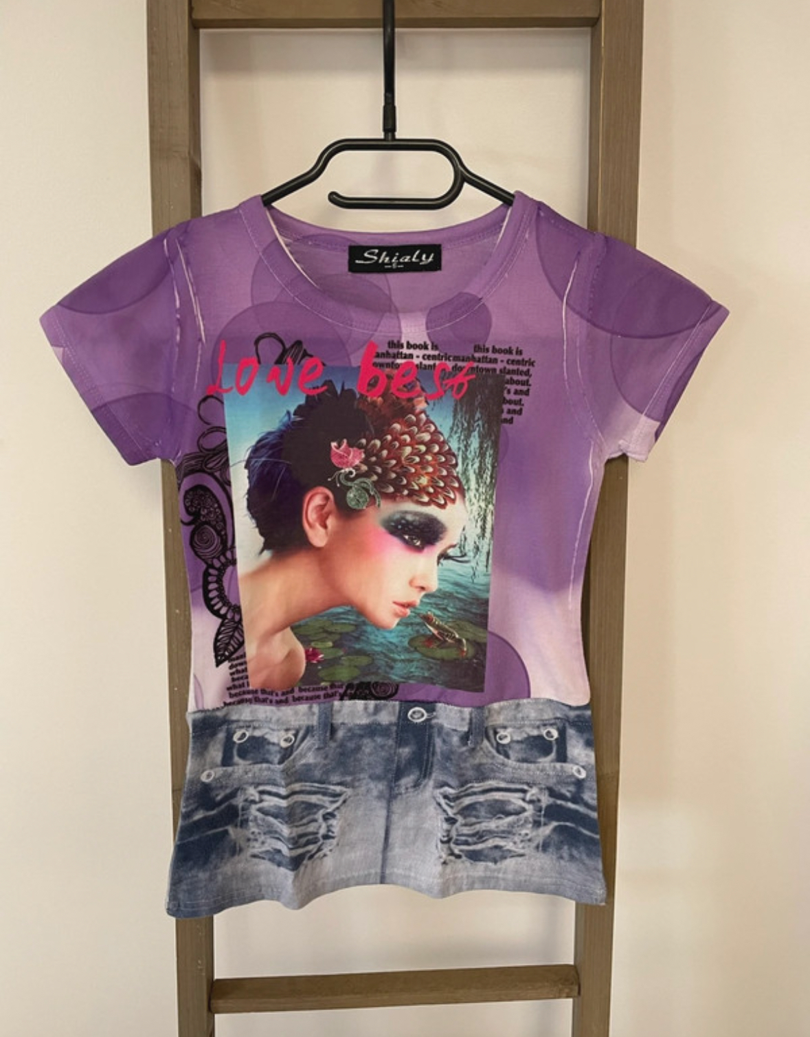 Robe violette, imprimé jean, Shialy, 6 ans