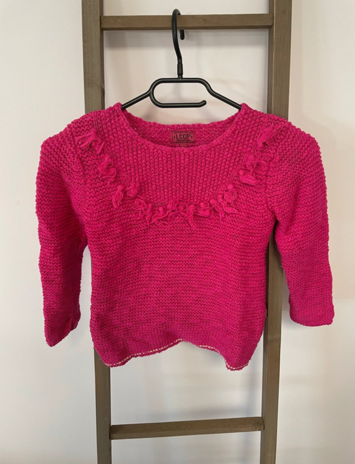 Pull fuschia avec pompons, LCDP, 6 ans