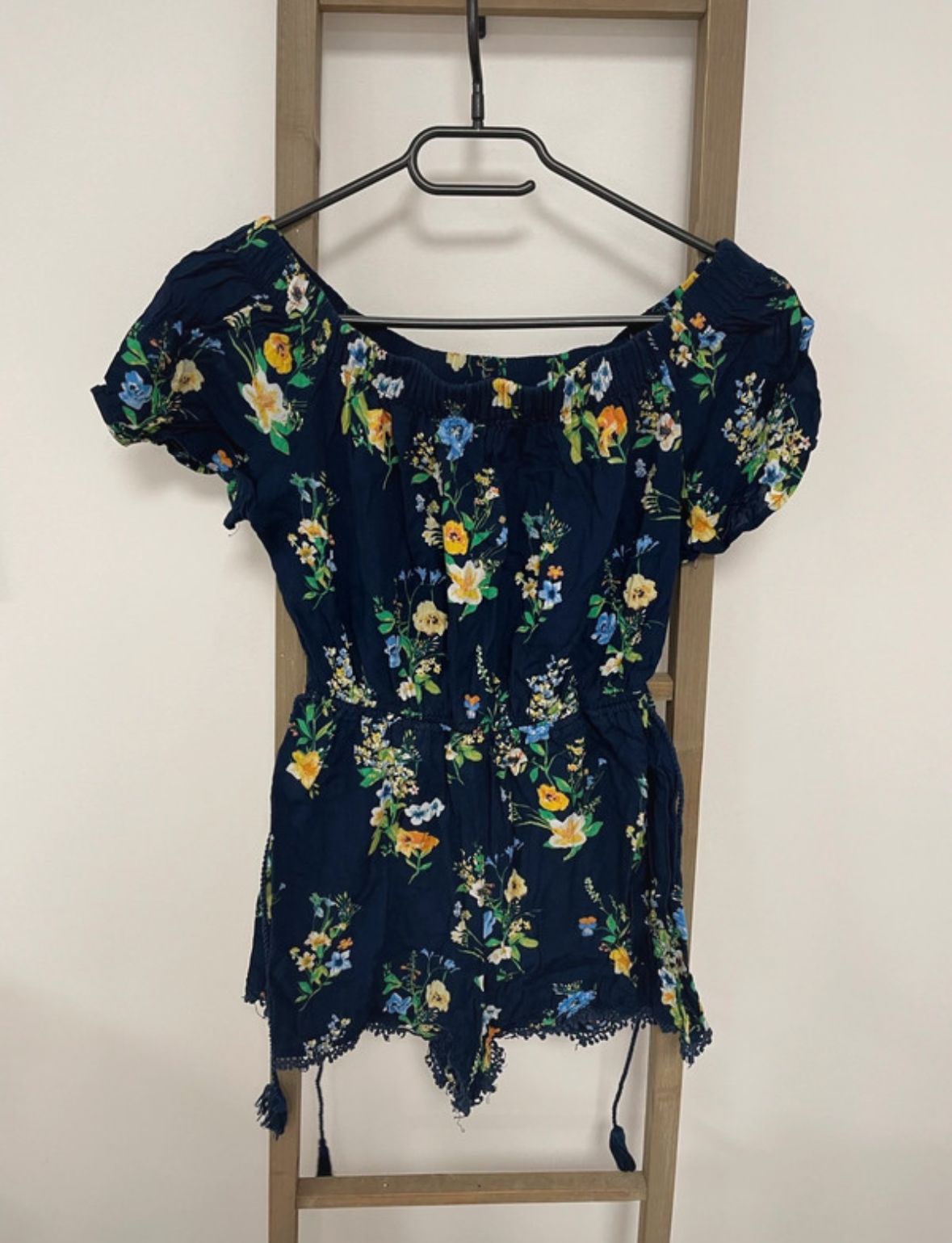 Combishort bleu marine fleurie, Bershka, M